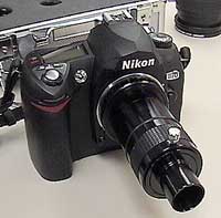Photo of Nikon D-70 digital SLR with the Scopetronix Maxview microscope eyepiece adapter
